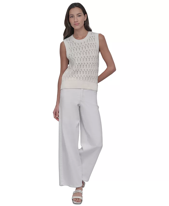 

Женский хлопковый безрукавный свитер с ажурной вязкой Pointelle-Knit DKNY Jeans, слоновая кость/кремовый