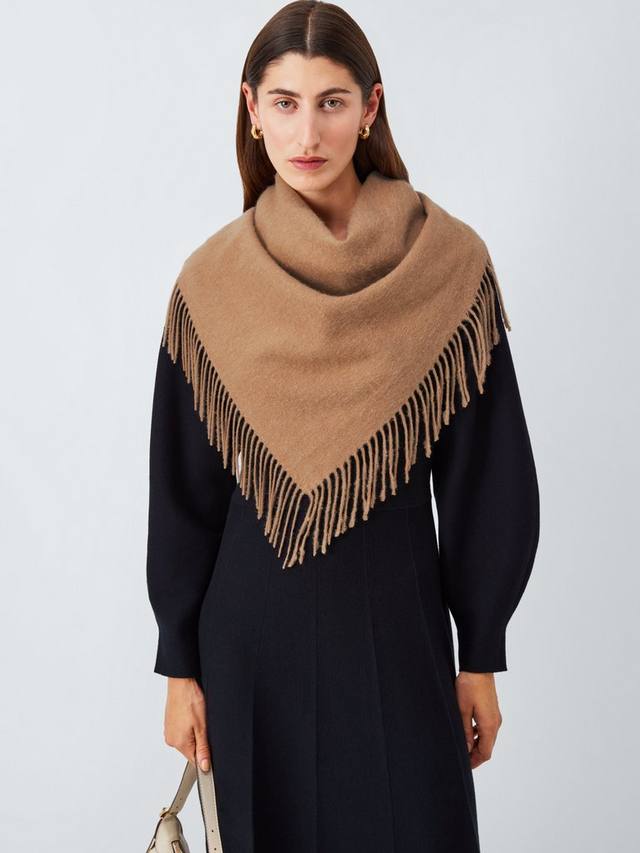 

Шерстяной шарф-косынка с бахромой John Lewis, Camel Marl