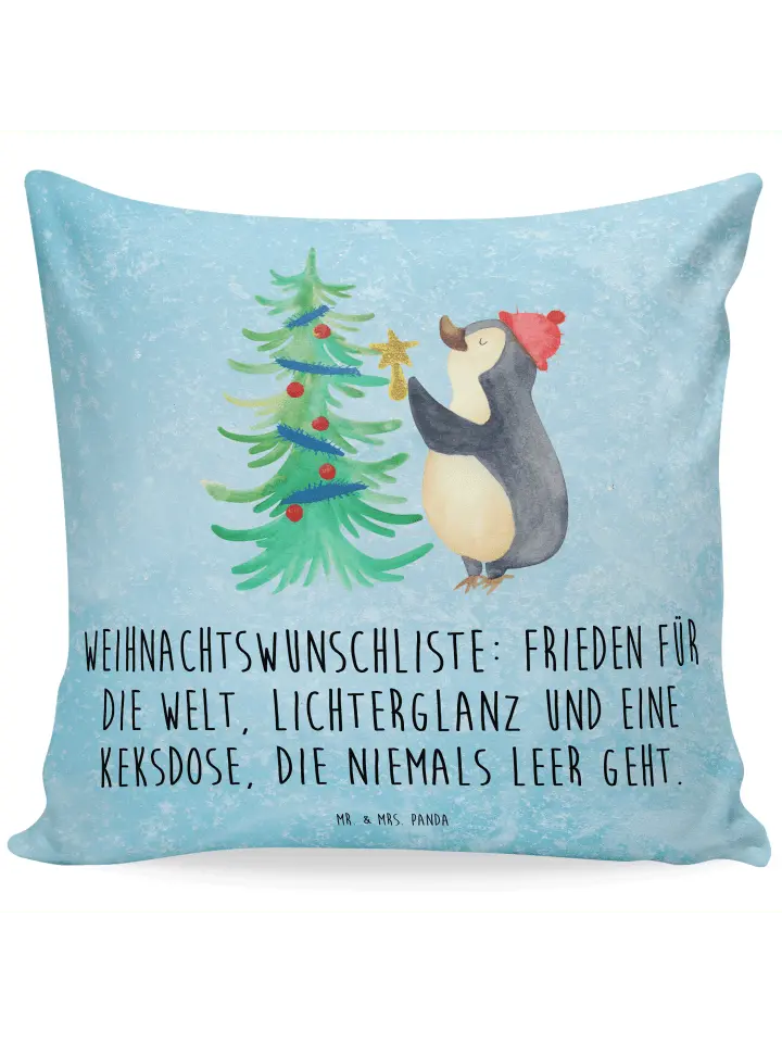 

Подушка Mr & Mrs Panda 40x40 Pinguin Weihnachtsbaum, цвет eisblau
