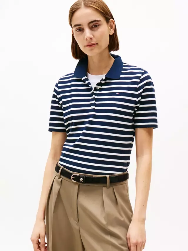 Рубашка-поло в полоску 1985, Dark Night Navy/Ecru Tommy Hilfiger