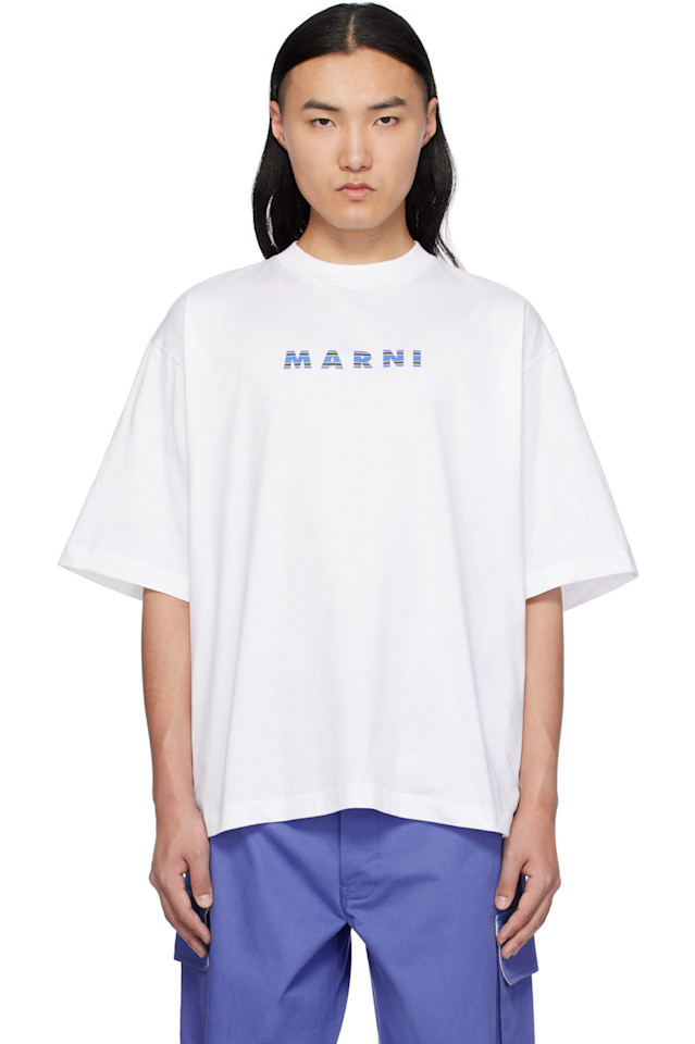 

Футболка с круглым вырезом в клетку с логотипом 'marni' Marni, цвет lilywhite