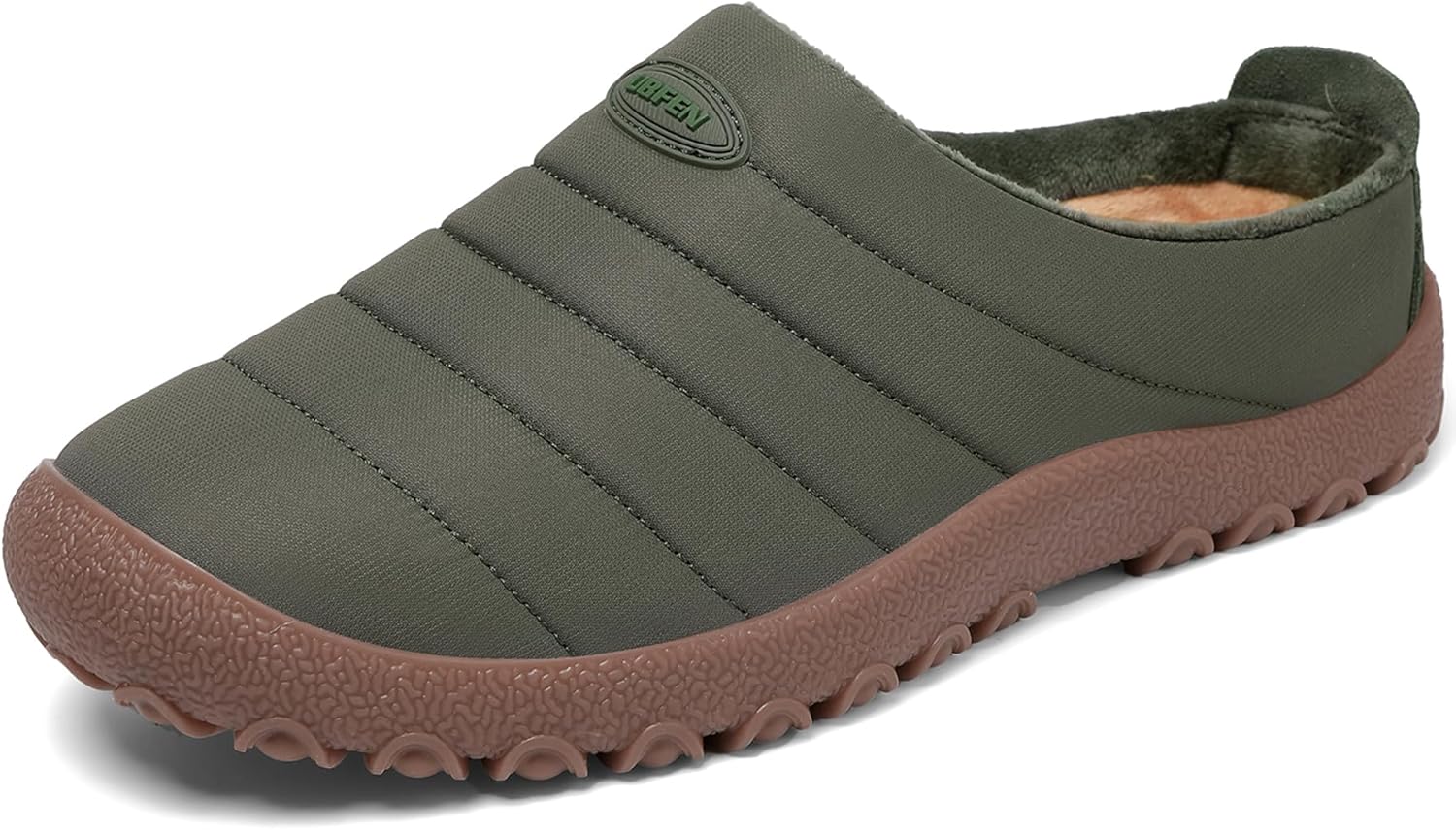 

UBFEN Мужские и женские зимние теплые тапочки с пушистой плюшевой подкладкой, домашние и уличные, с противоскользящей резиновой подошвой, W Green