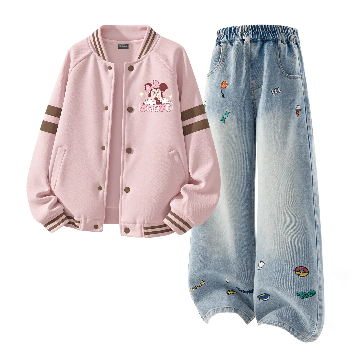 Детская повседневная спортивная футболка с круглым вырезом Disney, Delorine K Lotus Pink+Solid Color Denim Blue