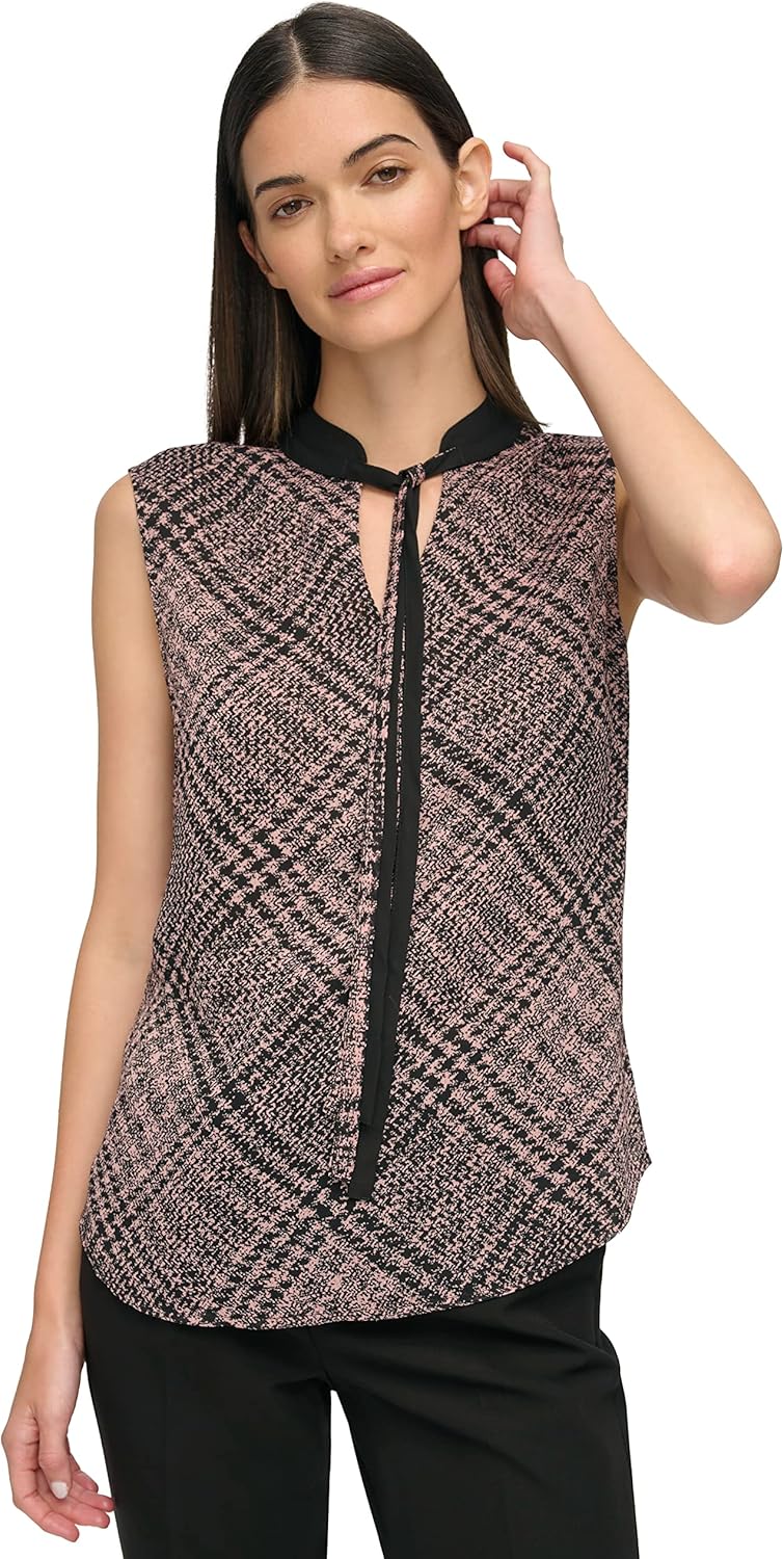 

Женская рабочая рубашка с принтом в виде шарфа на шее от Tommy Hilfiger, Black/Quartz Pink