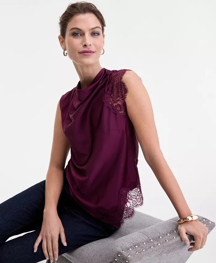 

Женский топ без рукавов с воротником-хомут и кружевной отделкой I.N.C. International Concepts, фиолетовый