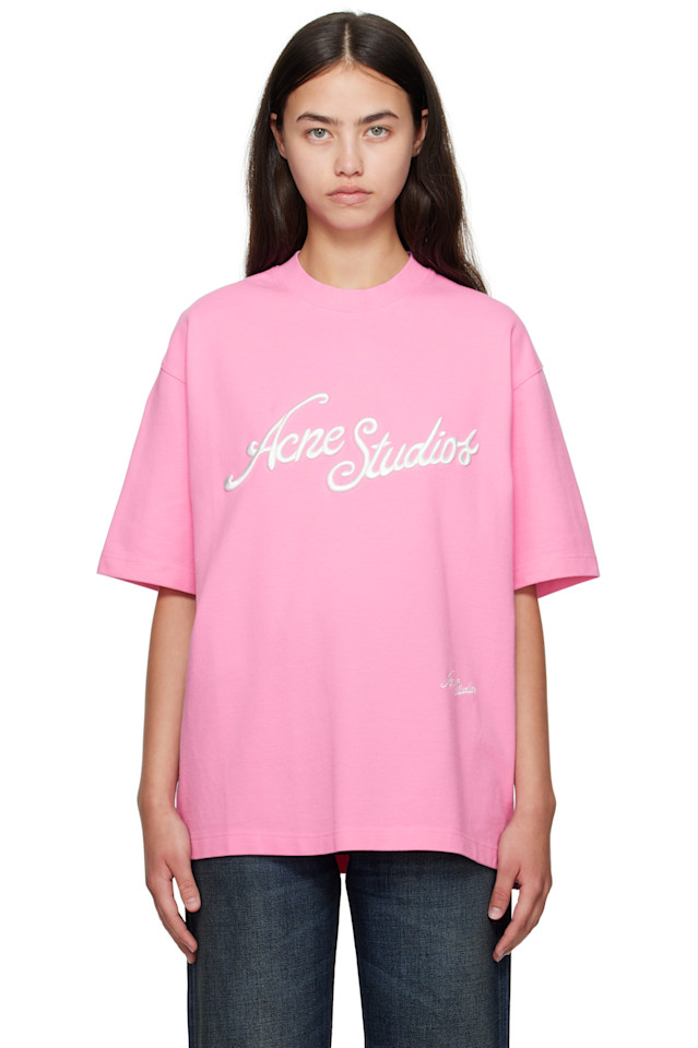 

Acne Studios Розовая футболка свободного кроя с логотипом