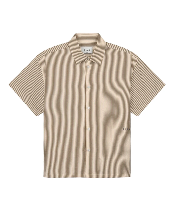 

Рубашка с короткими рукавами из полосатой ткани сирсакер, верблюжьего цвета. Olaf Hussein, коричневый