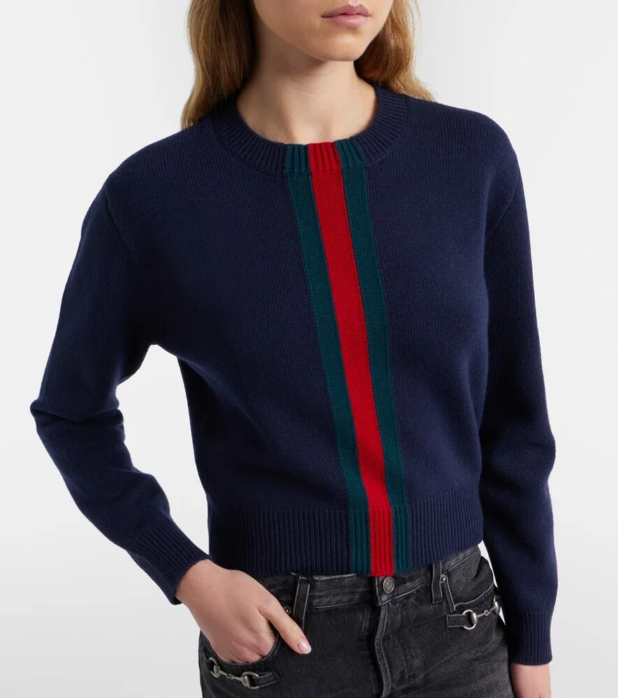 Свитер Gucci Web Stripe, шерстяной, синий — фото 3