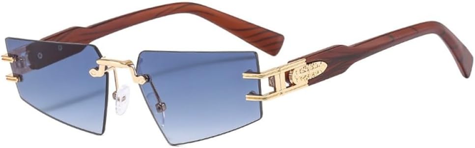 

Солнцезащитные очки без оправы с отделкой под дерево для женщин и мужчин в стиле панк, безрамочные солнцезащитные очки с защитой UV400 для женщин и мужчин LANGSER, C3 Gold Double Blue