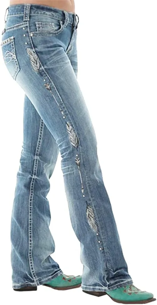 

cffvdiz Вышитые расклешенные джинсы для женщин