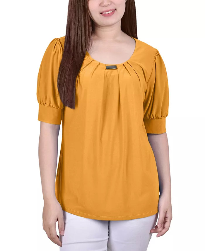 

Миниатюрный топ с короткими рукавами и рукавами-фонариками NY Collection, золотой