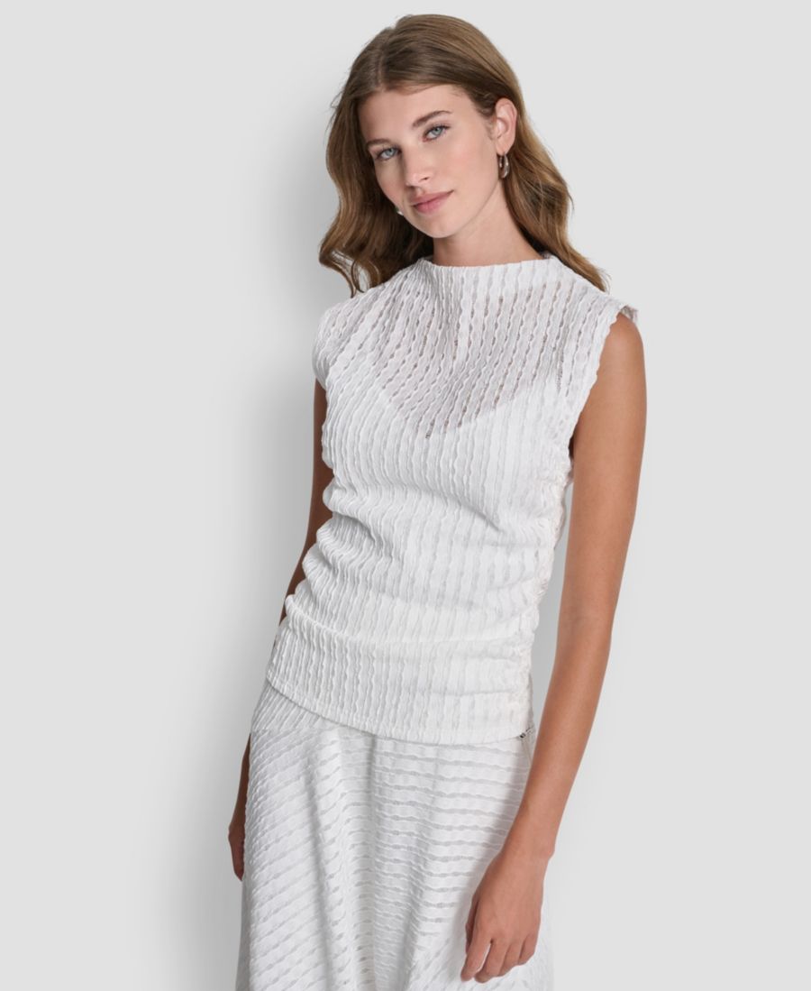 

Женский топ без рукавов с открытой текстурированной поверхностью DKNY, Ivory