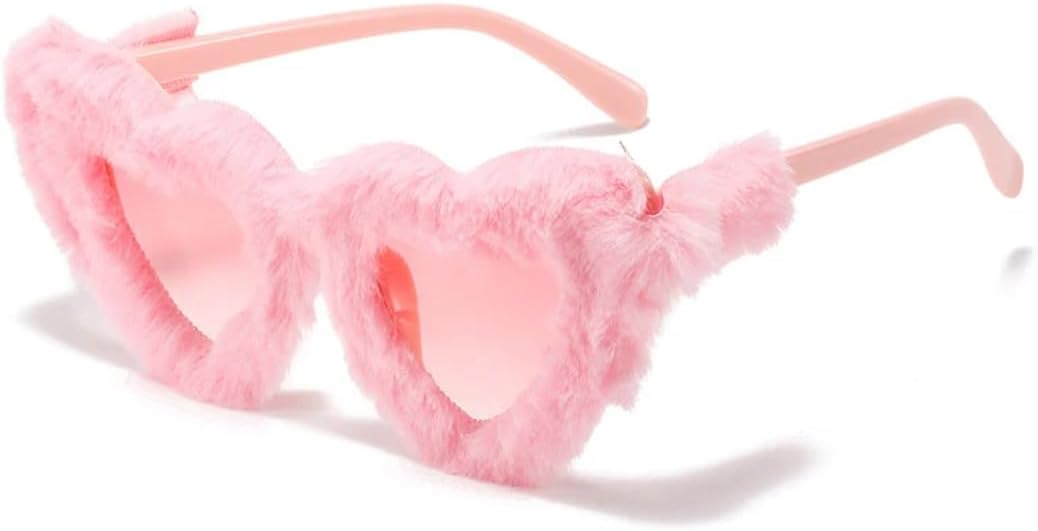 

Ретро-солнцезащитные очки в форме сердца из мягкого плюша для женщин, модные голубые и розовые, трендовые мужские очки «кошачий глаз» с защитой от УФ-излучения UV400 UATXTAU, Pink Pink Gradient