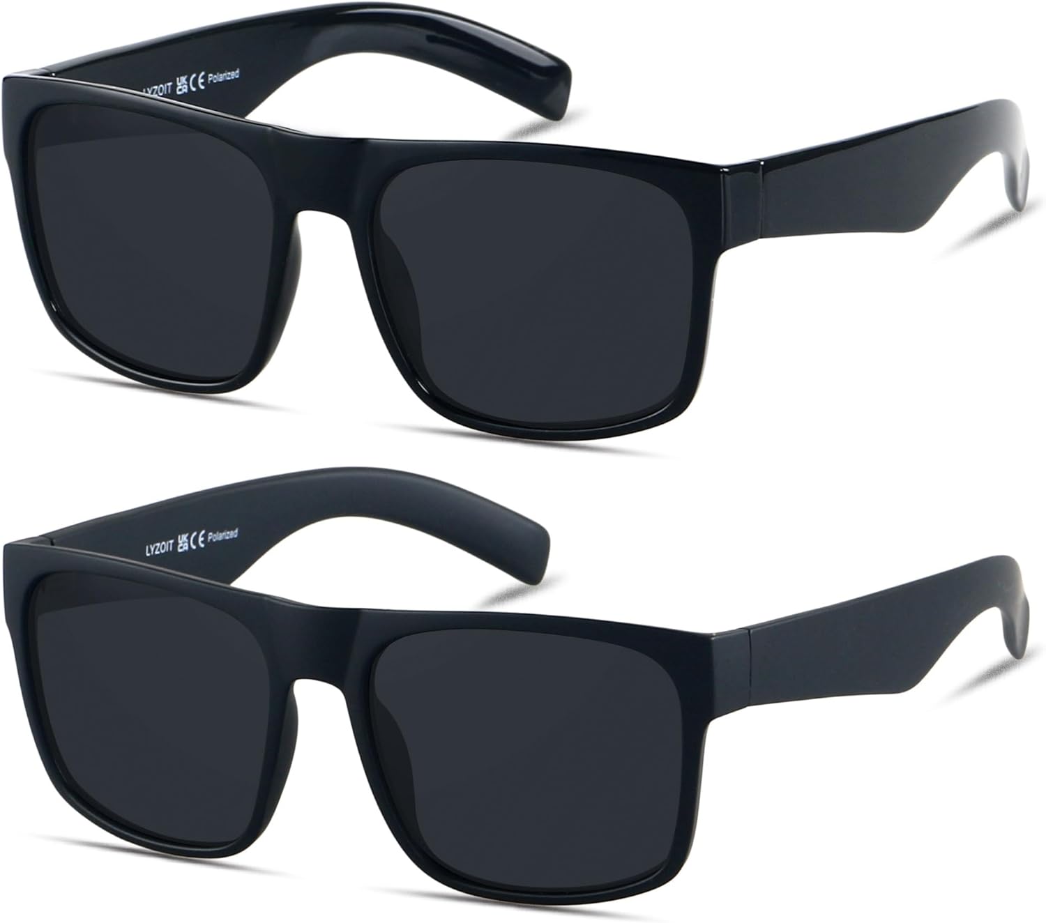 

Солнцезащитные очки LYZOIT Extra Large для мужчин с большой широкой головой, поляризованные, увеличенного квадратного размера, (2pack Polarized) Glossy Black + Matte Black