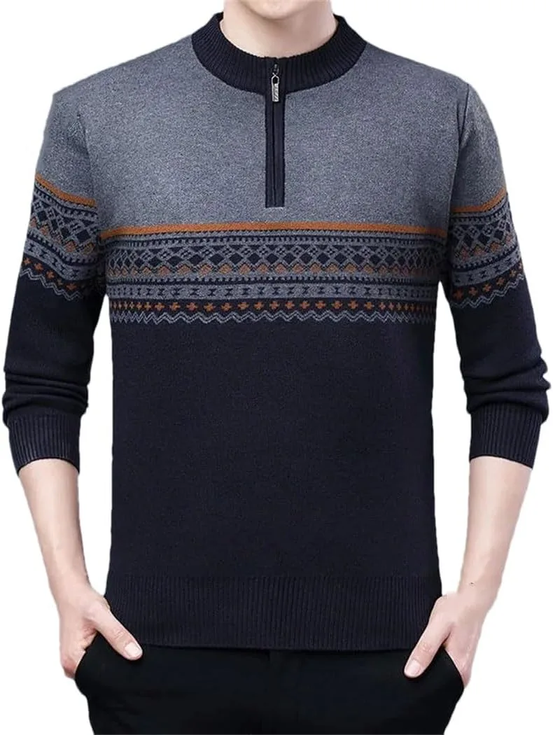 

Мужской свитер с молнией и принтом