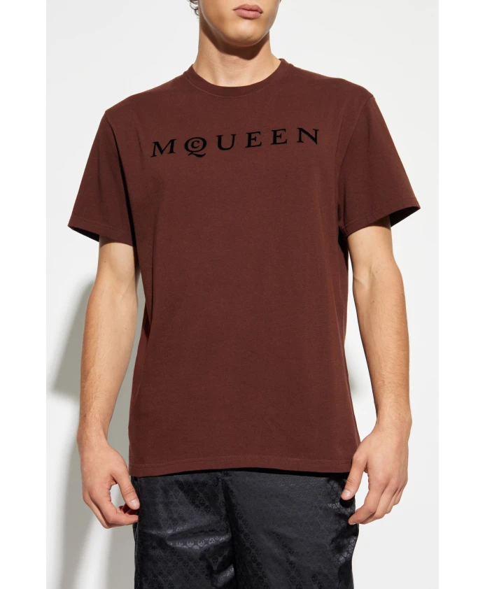 Футболка с логотипом и бархатистой отделкой. Alexander Mcqueen, коричневый — фото 3