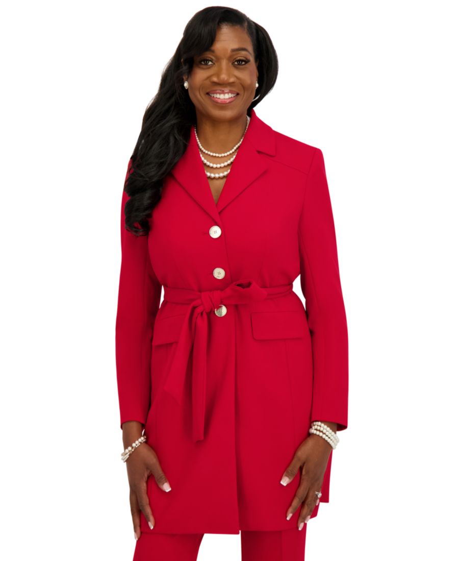 

Женский тренч с тремя пуговицами и накладными карманами Kasper, Crimson