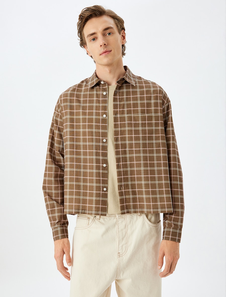 

Рубашка на пуговицах классического кроя Koton, коричневый