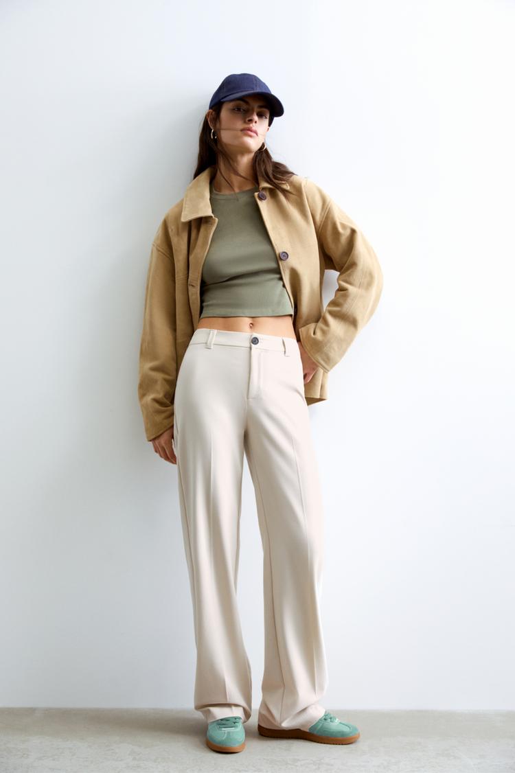 

Элегантные брюки прямого кроя с высокой талией Pull And Bear, экрю