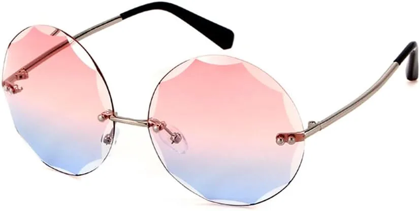 

Круглые солнцезащитные очки без оправы для женщин в стиле ретро с металлической оправой и кристальными вставками, прозрачные, большие по размеру VFDHN, C3