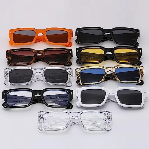 

Солнцезащитные очки для женщин в винтажном стиле с цветовыми блоками, солнцезащитные очки для мужчин с заклепками, черные с прозрачными линзами MTZJH, Yellow Blue