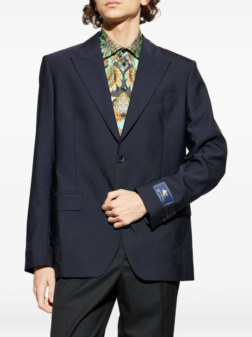 Шерстяной однобортный пиджак Etro, синий — фото 3