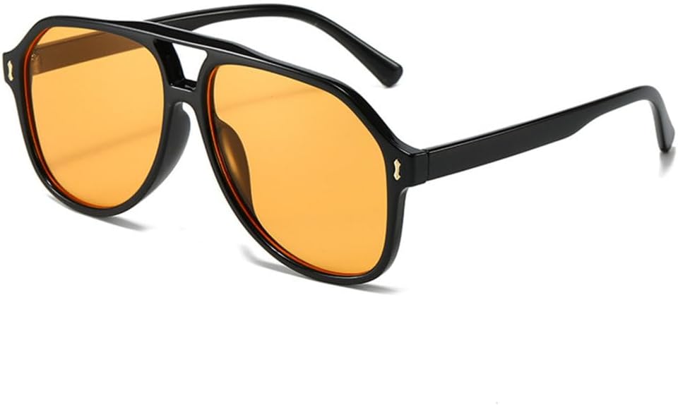 

Модные солнцезащитные очки-пилот с двойной перемычкой для мужчин и женщин в винтажном стиле с заклепками. Стильные панк-солнцезащитные очки с защитой от УФ-излучения UV400 generic, Black Orange