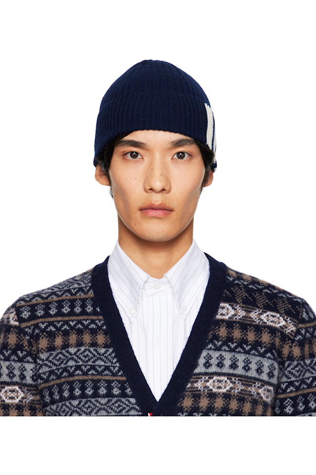 

Кашемировая шапка с манжетой из 4 резинок Thom Browne, синий