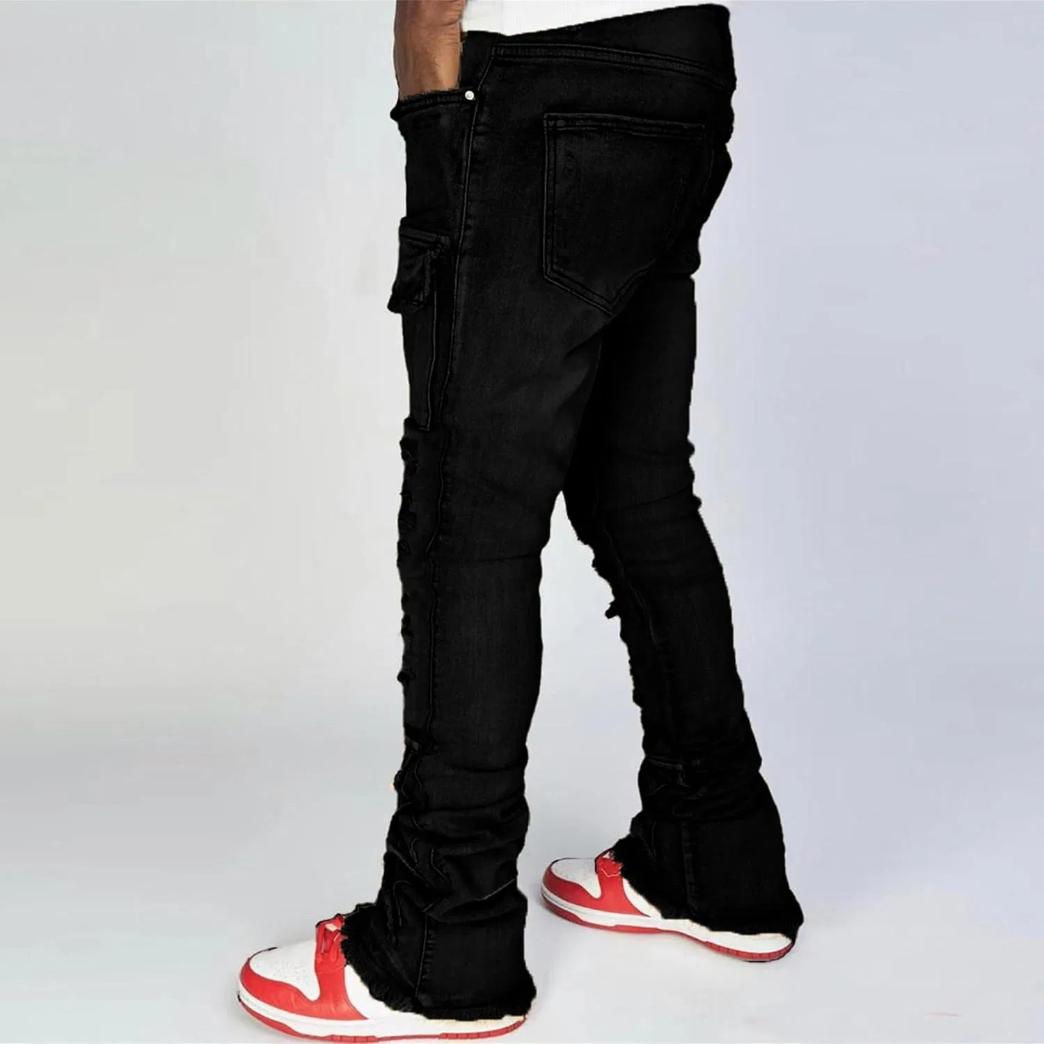 Джинсы прямые, потертые, Slim Fit, черный — фото 4