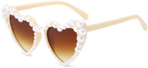 

Летние модные солнцезащитные очки в форме сердца с жемчугом для женщин, с крупной оправой, стильные, повседневные, милые, с защитой от УФ-излучения UV400 MTZJH, Beige Tea