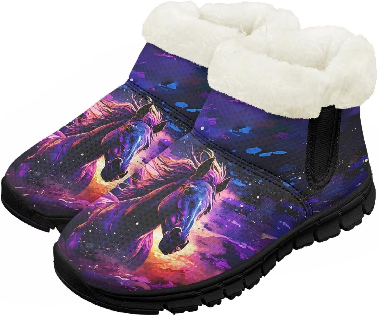 

Детские зимние ботинки для девочек и мальчиков, теплые обувь с меховой подкладкой, противоскользящие модные ботильоны Chririnla, Galaxy Horse