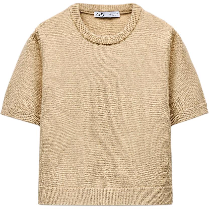 Футболка обычная женская бежевая ZARA — фото 2