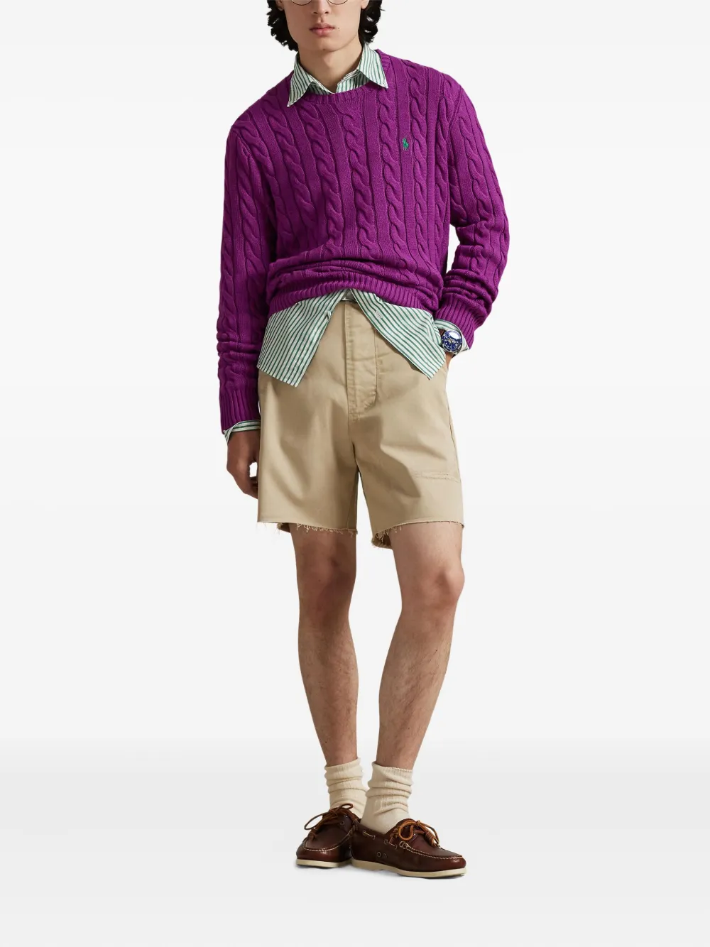 Свитер фактурной вязки с вышивкой Polo Ralph Lauren, фиолетовый — фото 2