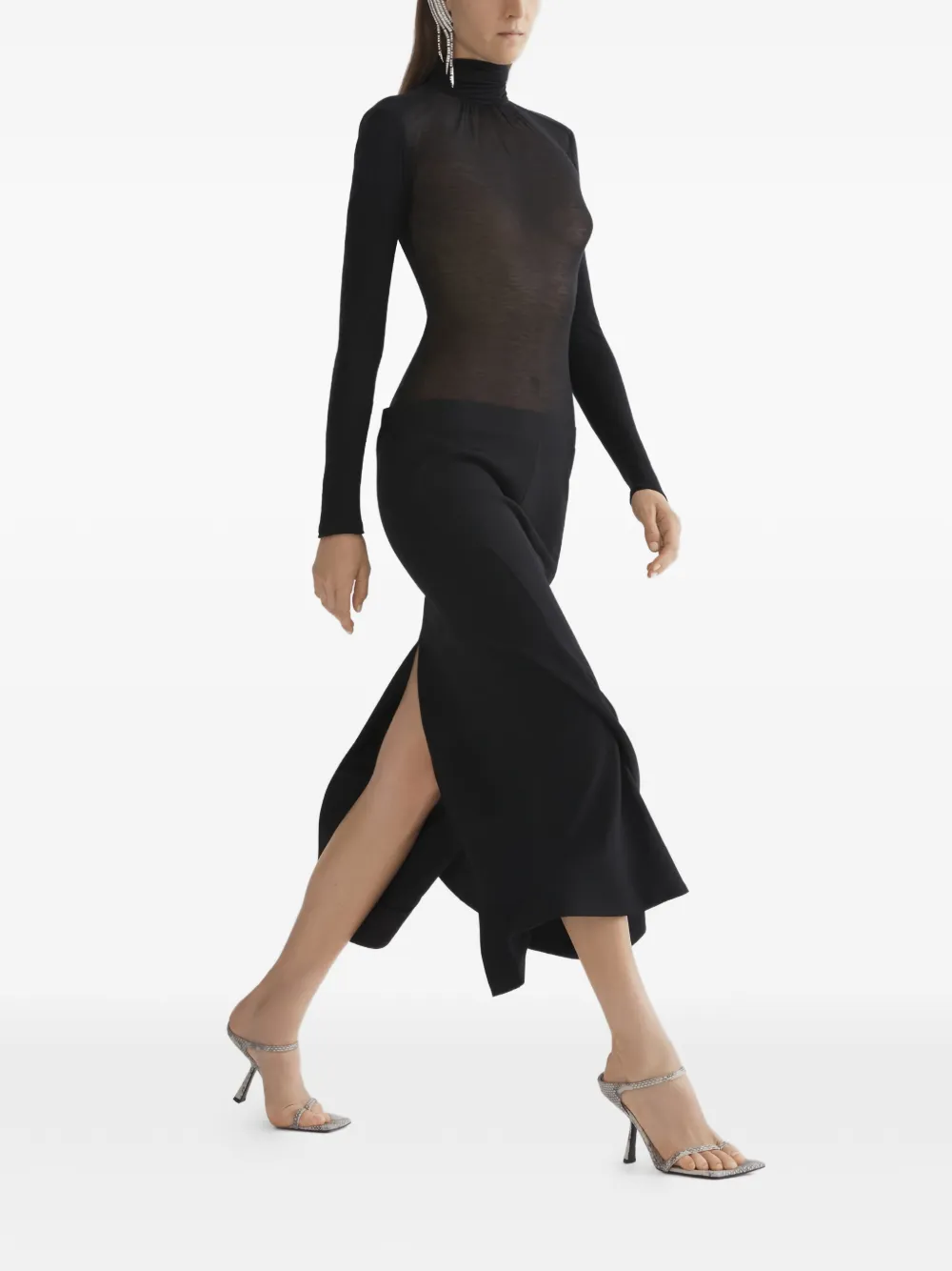 Платье с высоким воротником и длинными рукавами Mugler, черный — фото 3