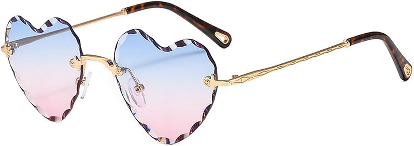 

Солнцезащитные очки COTIA в форме сердца, без оправы, очаровательные солнцезащитные очки с градиентными линзами в форме сердца, безрамочные, с волнообразными линзами, женские, с защитой от УФ-излучения UV400, Blue Pink