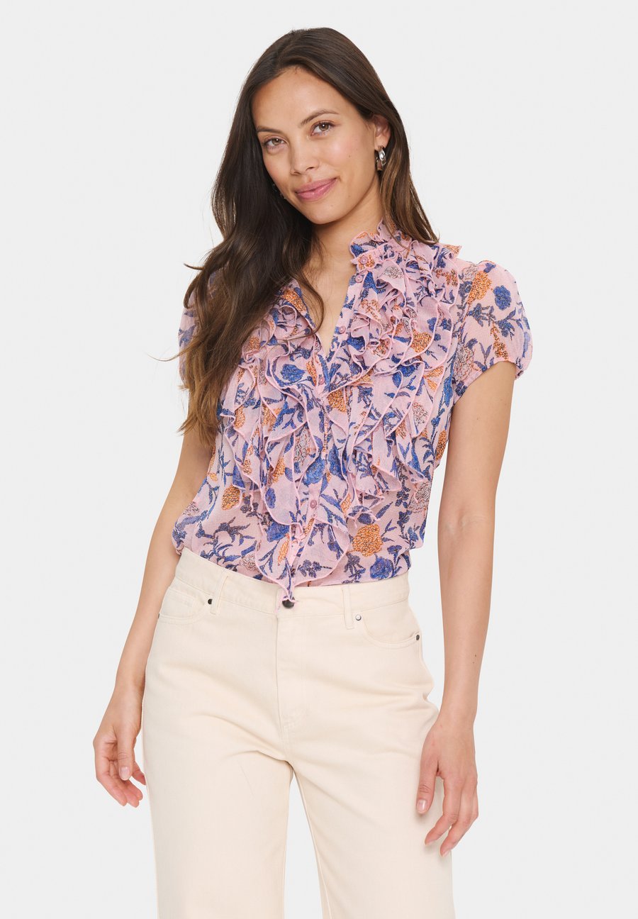 

Блуза Saint Tropez LILJASZ CRINKLE SS SHIRT, Pink Nectar Romantic Flowers/Light Pink