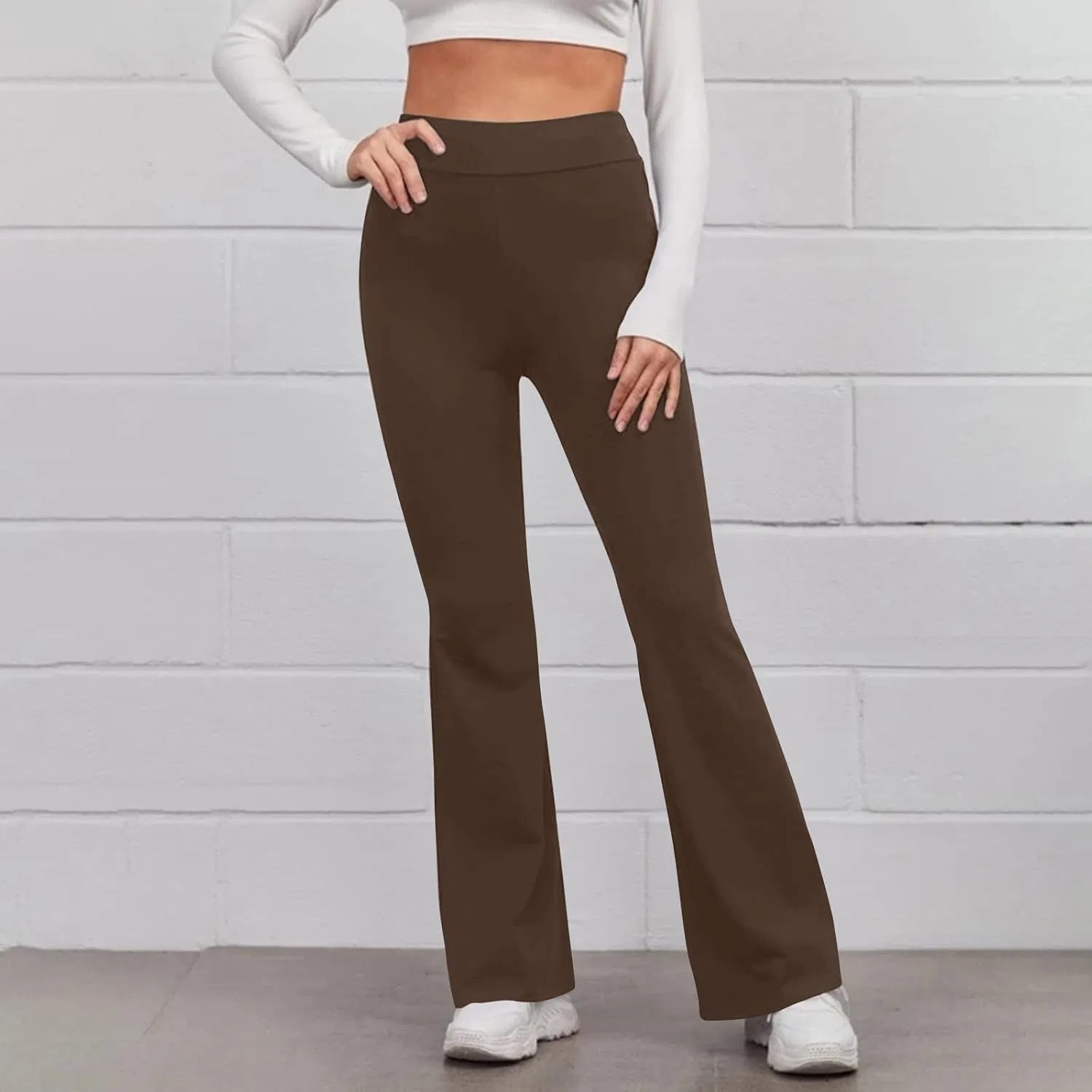 Женские леггинсы с высокой талией, tummy control, bootcut, Generic, A02_brown — фото 3