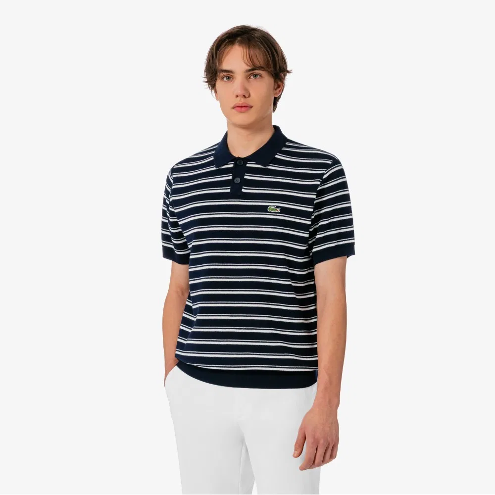 Мужской поло свитер букле в мультиполоску тёмно-синий от Lacoste — фото 4