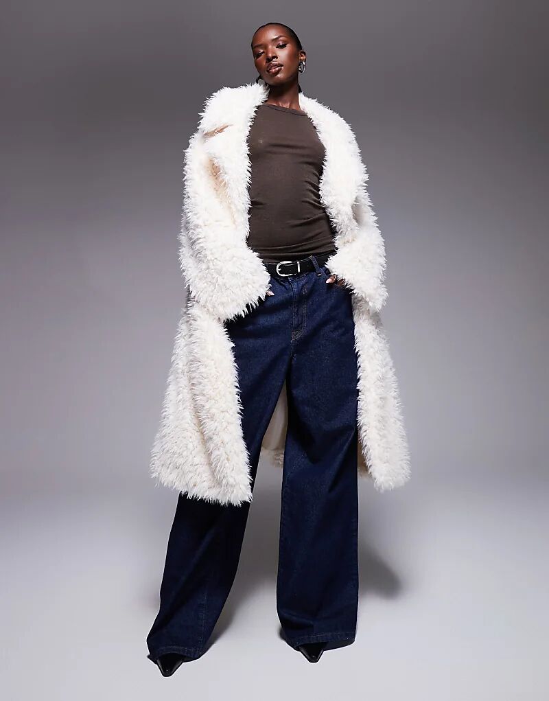 

Пальто Aria Cove большого размера из плюшевого мишки с длинным поясом кремового цвета