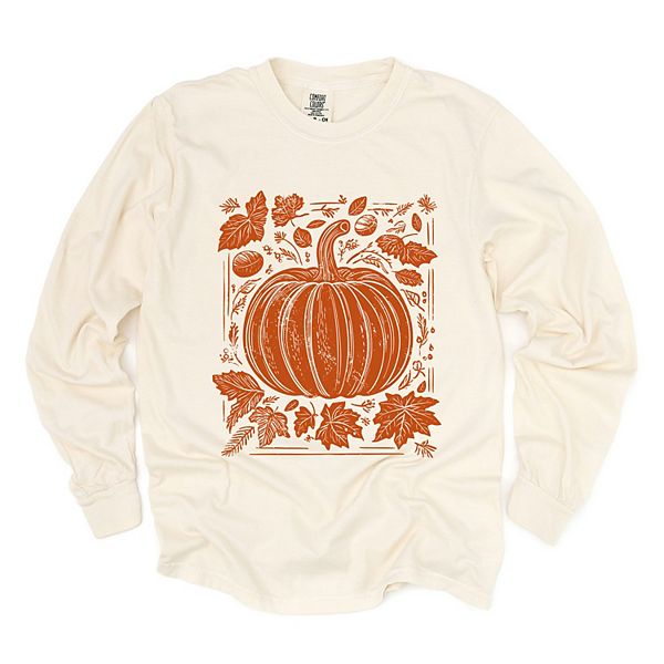 

Футболка с длинным рукавом и принтом Pumpkin with leaves distressed, окрашенная в стиле garment dyed Simply Sage Market, Ivory