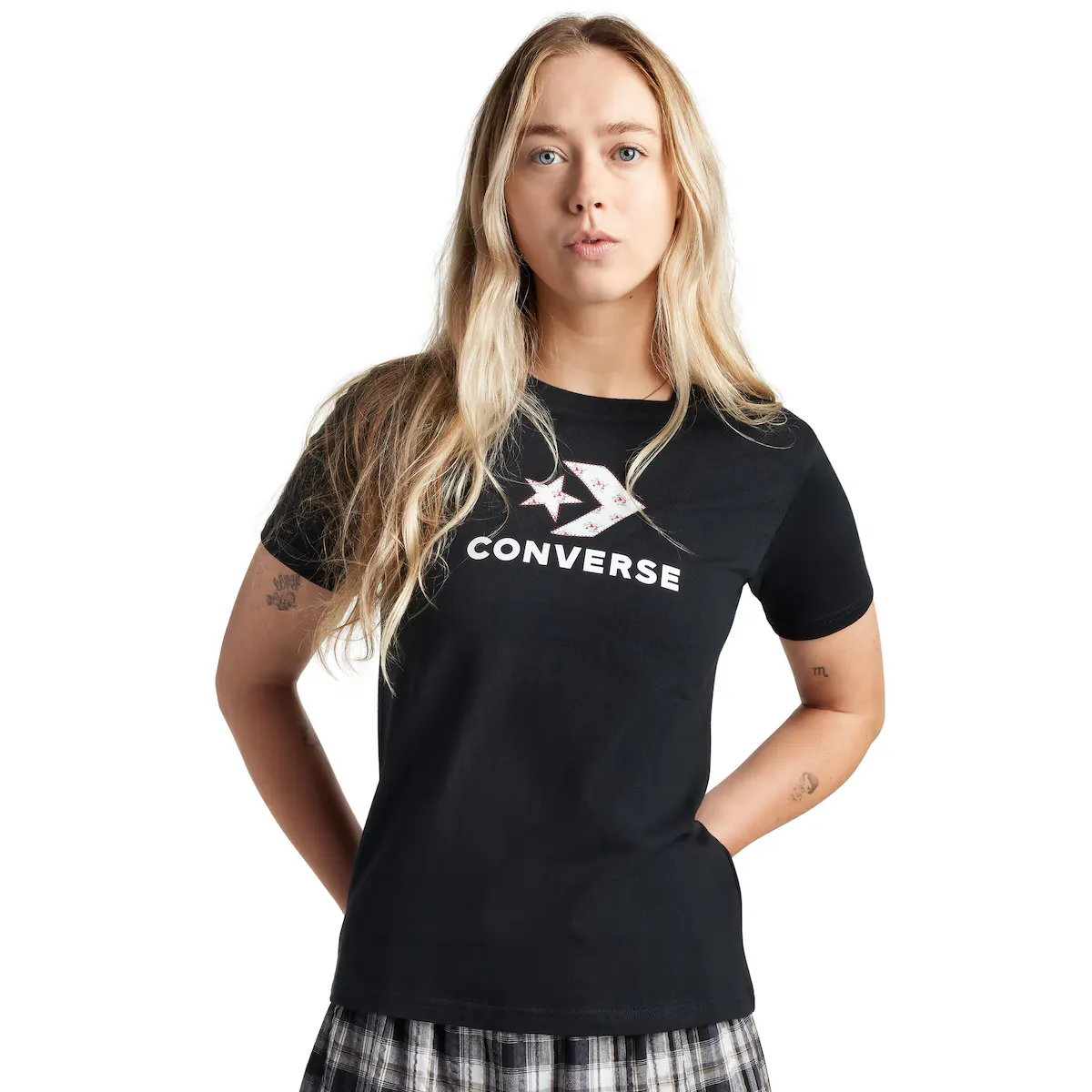

Женская футболка Converse в клетку и с рисунком клубники, чёрный