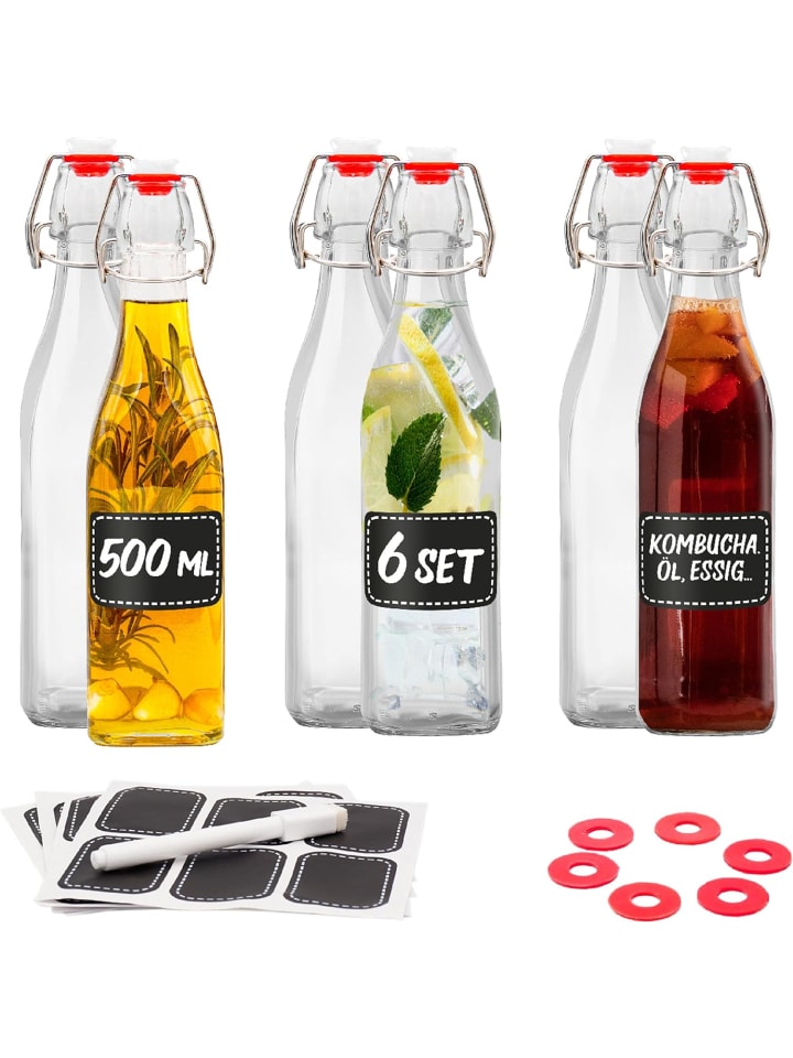 

Набор из 6 стеклянных бутылок объемом 500 мл, квадратной формы, с откидной крышкой Praknu