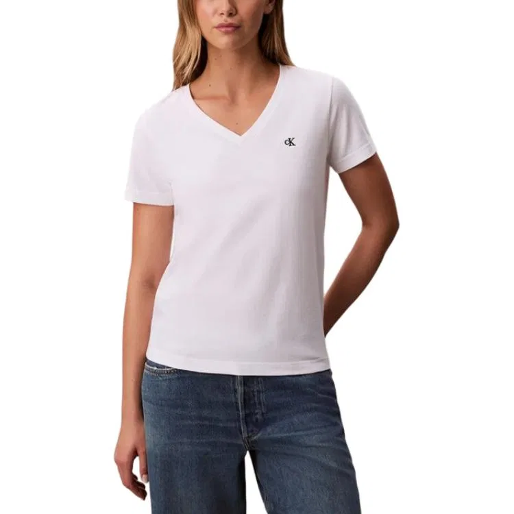 Футболка женская белая V-Neck Calvin Klein, White — фото 3