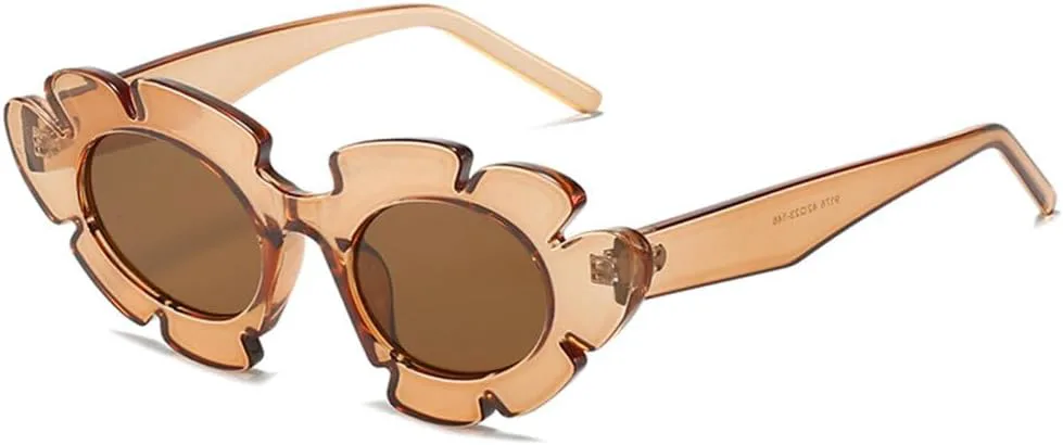 

Модные солнцезащитные очки «Кошачий глаз» ярких цветов для женщин, ретро-очки в форме цветка для мужчин, трендовые солнцезащитные очки UV400 TYUVIVO, Tea Tea