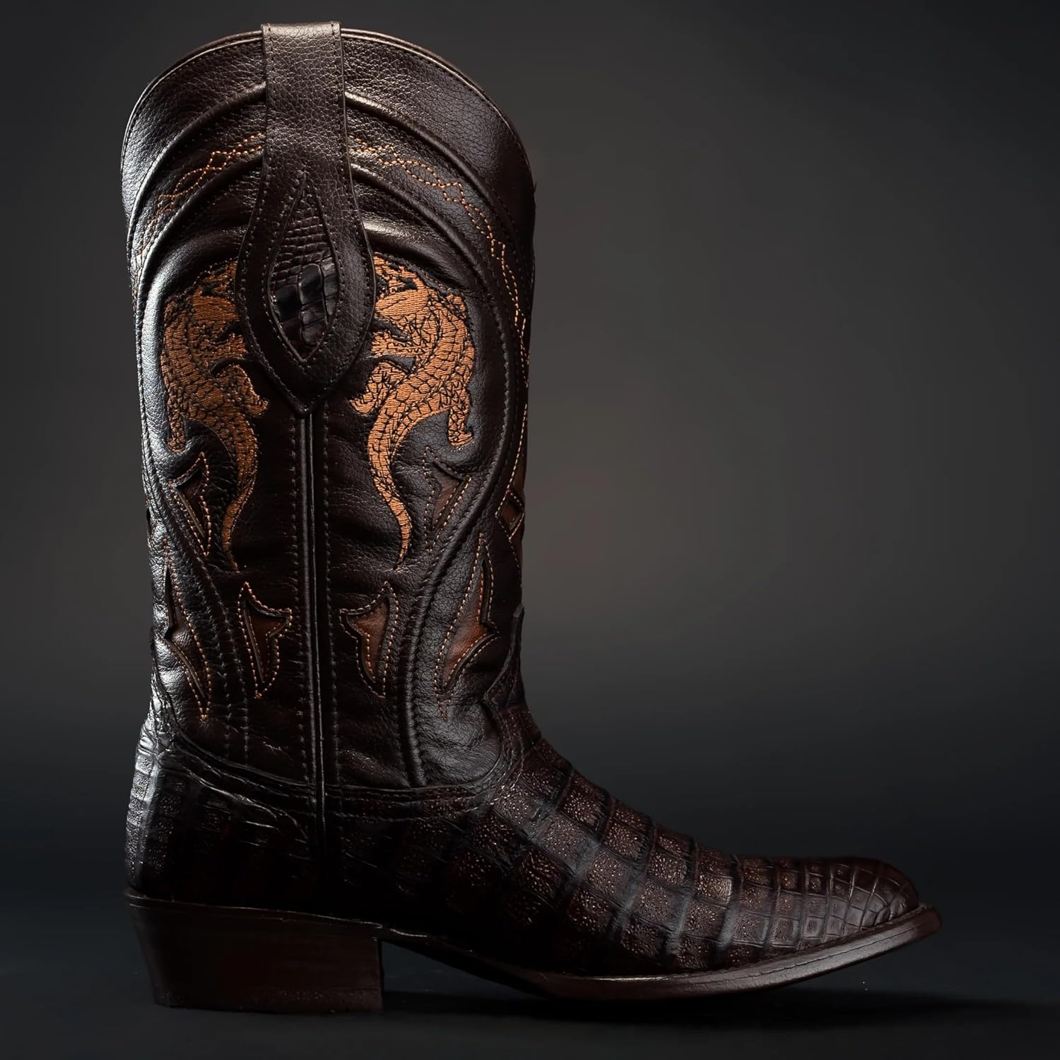 Мужские ковбойские сапоги Rodeo Cartie из натуральной экзотической кожи крокодила каймана, подошва J, бурбон-коричневый Generic — фото 2