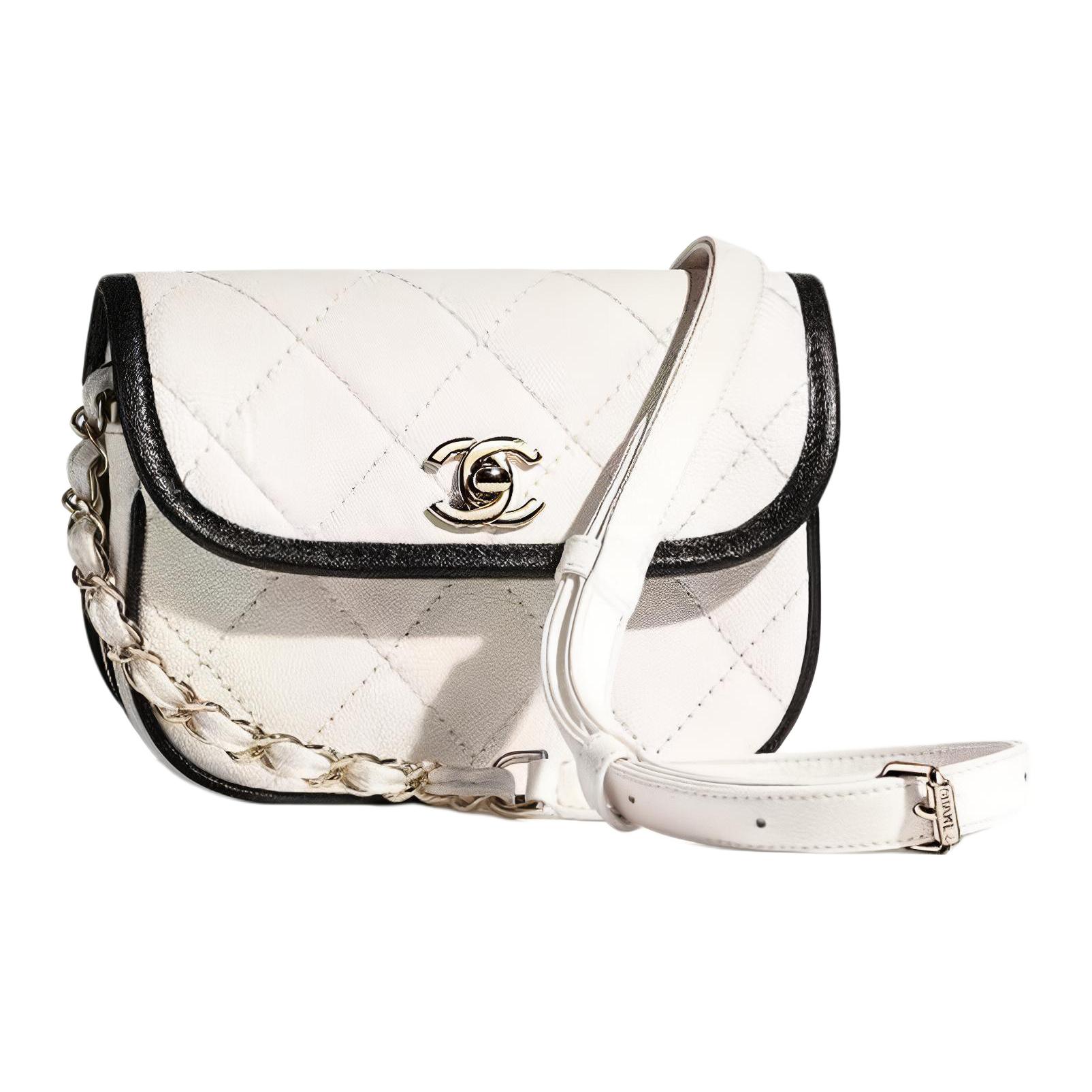 

CHANEL Сумка-мессенджер из телячьей кожи, сумка-полумесяц, сумка через плечо, женская, черно-белая