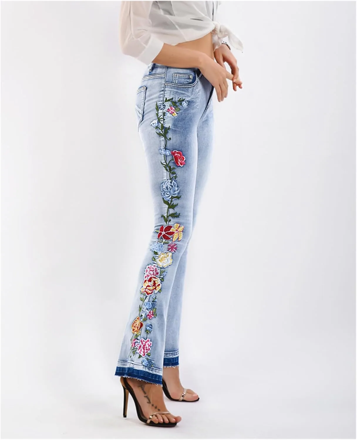 Andongnywell женские джинсы plus size slim fit с вышивкой — фото 4
