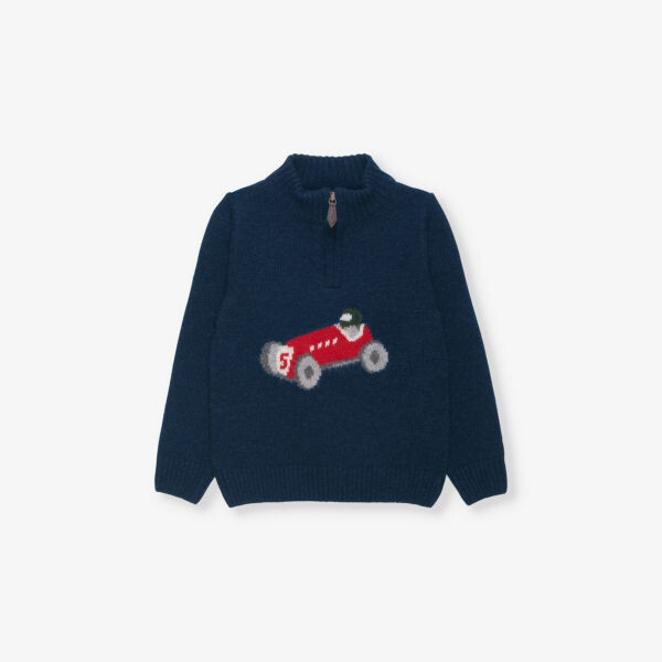 

Джемпер Henry Graphic-Intarsia из смесовой шерсти с застежкой-молнией на половину длины для детей 2-11 лет Trotters, синий
