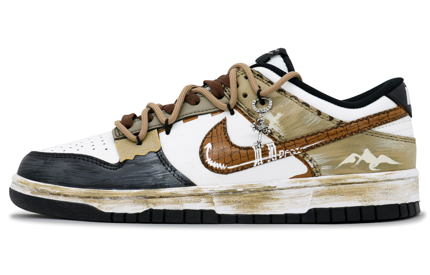 

Sand Dune Fossil[313 Manufacturing] устойчивые к истиранию нескользящие низкие кроссовки для скейтбординга unisex Nike, черный/белый