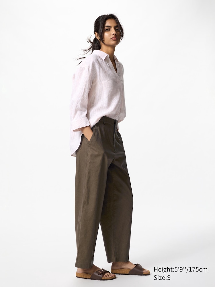 

Льняные хлопковые зауженные брюки Uniqlo, цвет 56